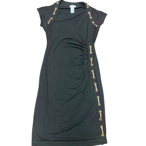 Carmen Marc Valvo Black Faux Leather Trim Bodycon Dress Size M